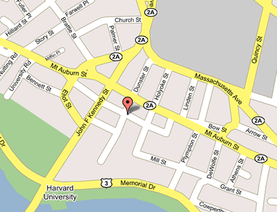 Map to Pinoochio's Pizza & Subs, 74 Winthrop St, Harvard Square, Cambridge, Massachusetts